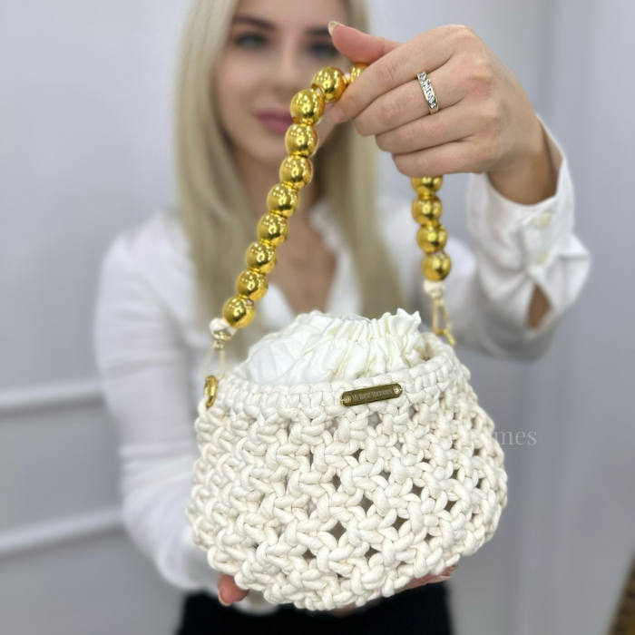 Ecru Macrame Beaded Hand & Crossbody Bag