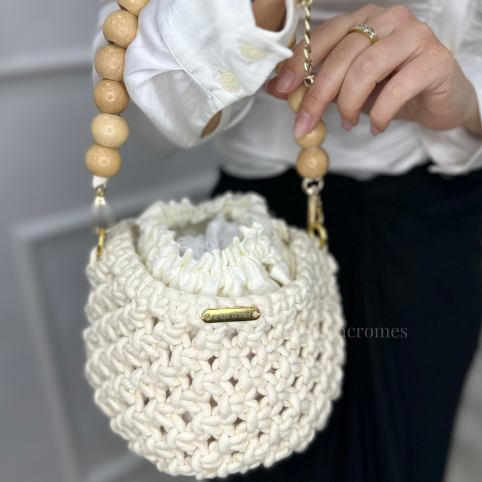 Ecru Macrame Beaded Hand & Crossbody Bag