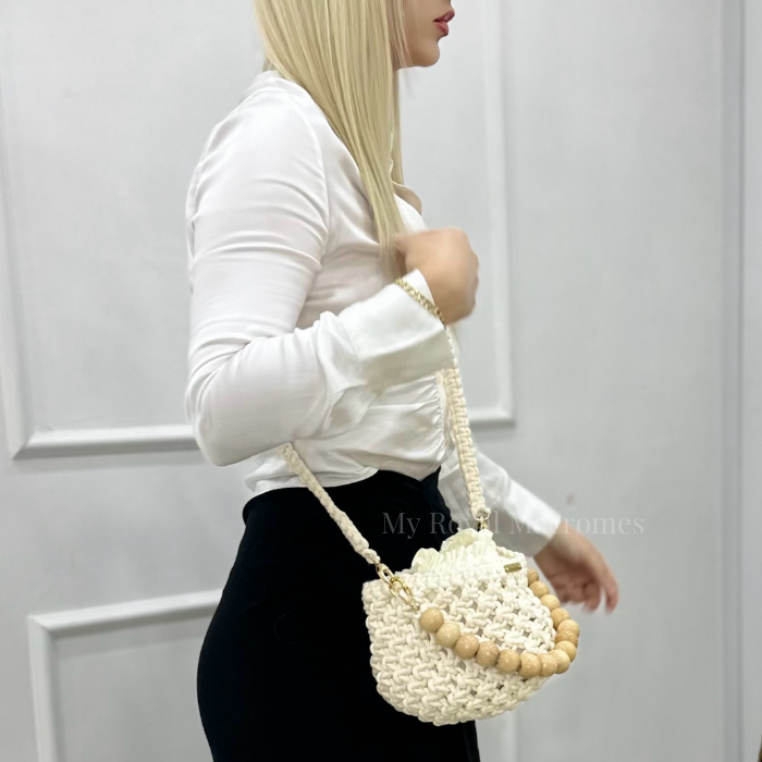 Ecru Macrame Beaded Hand & Crossbody Bag