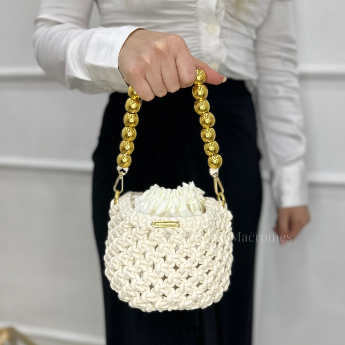 Ecru Macrame Beaded Hand & Crossbody Bag