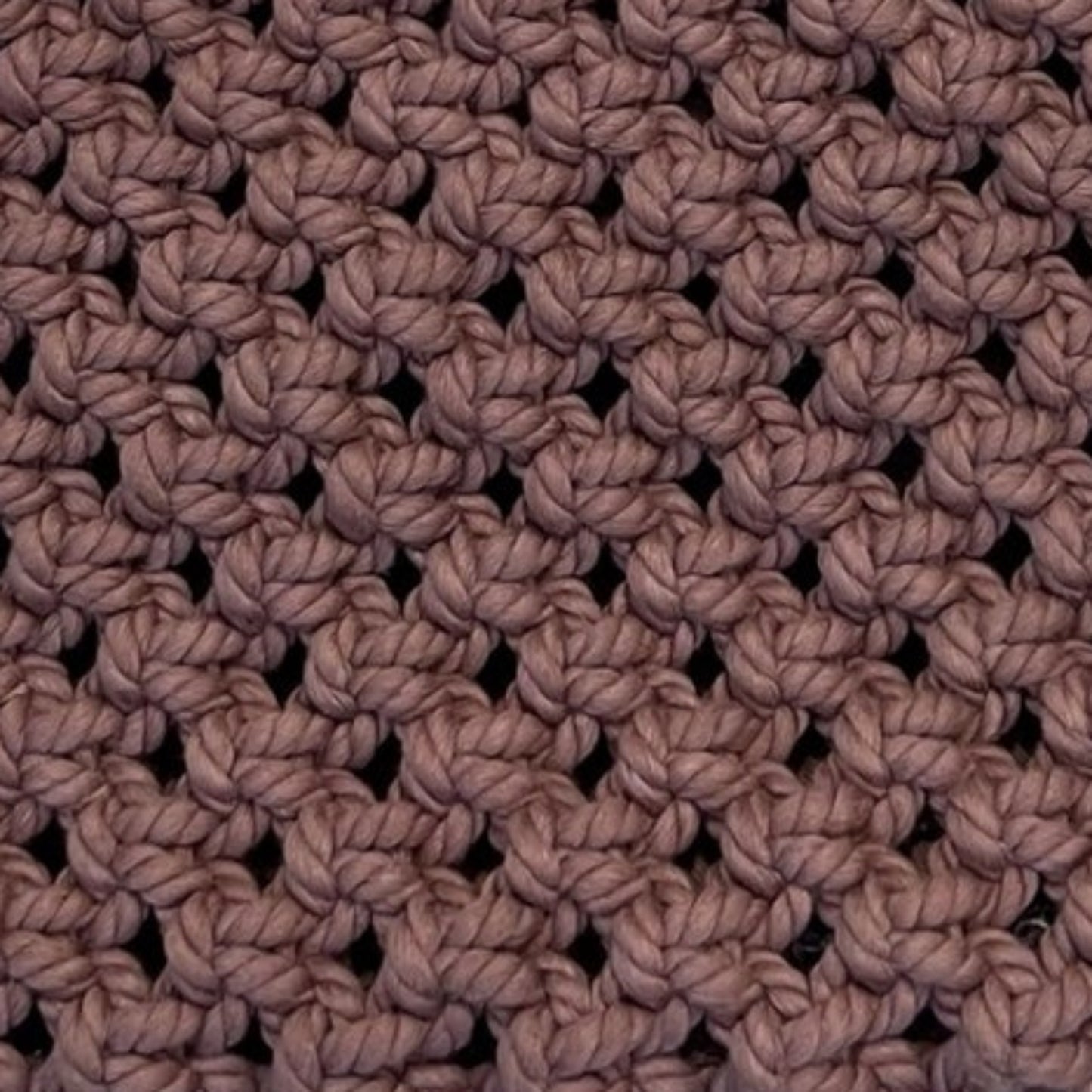 Close-up of dusty cocoa macrame bag texture highlighting handcrafted weave and premium detail