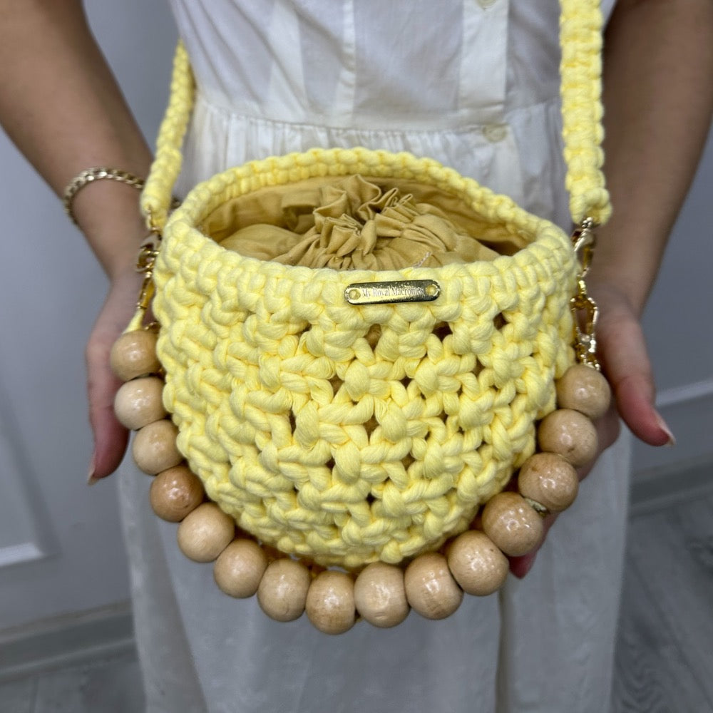 Yellow Macrame Beaded Bag