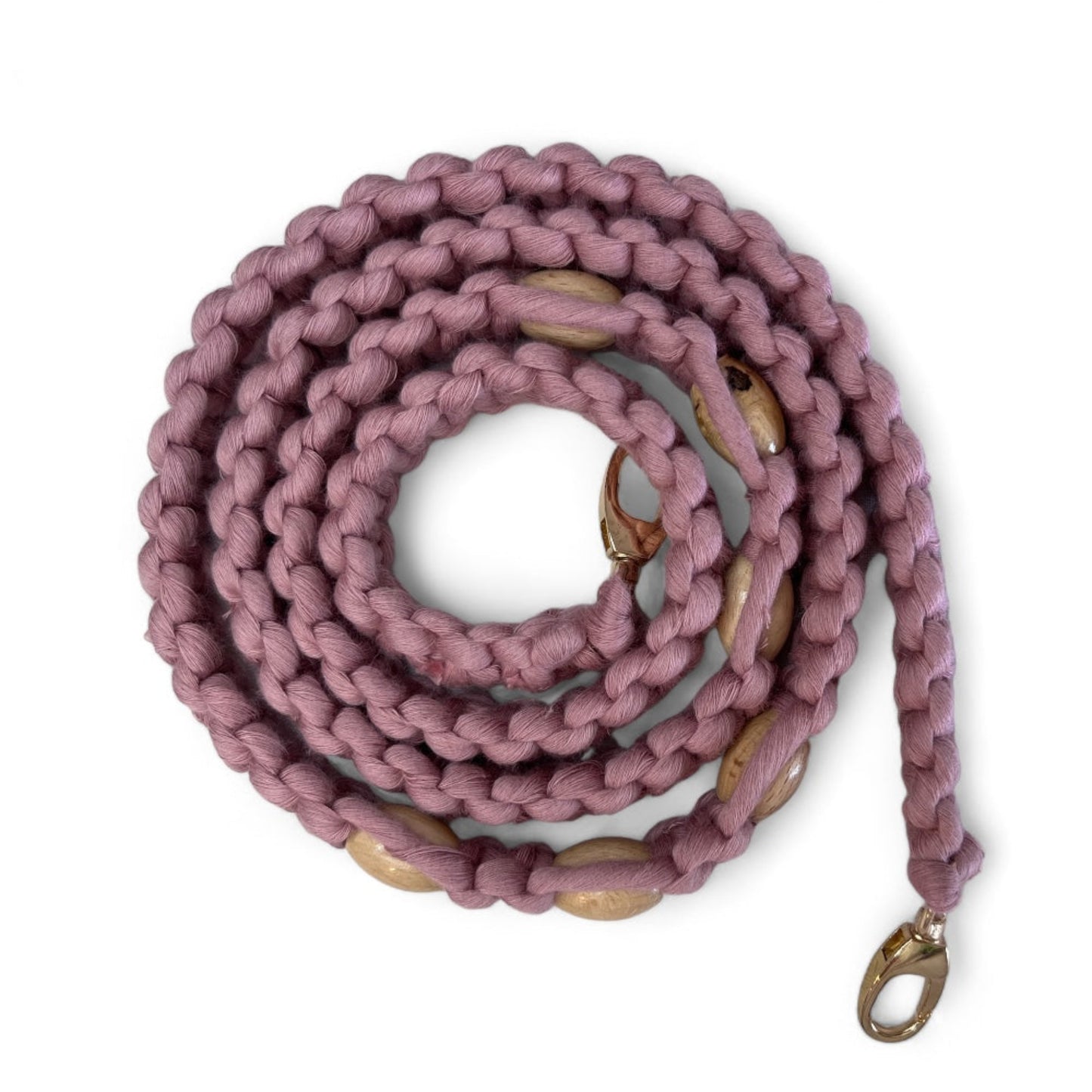 Dusty Rose Beaded Handle Macrame Bag