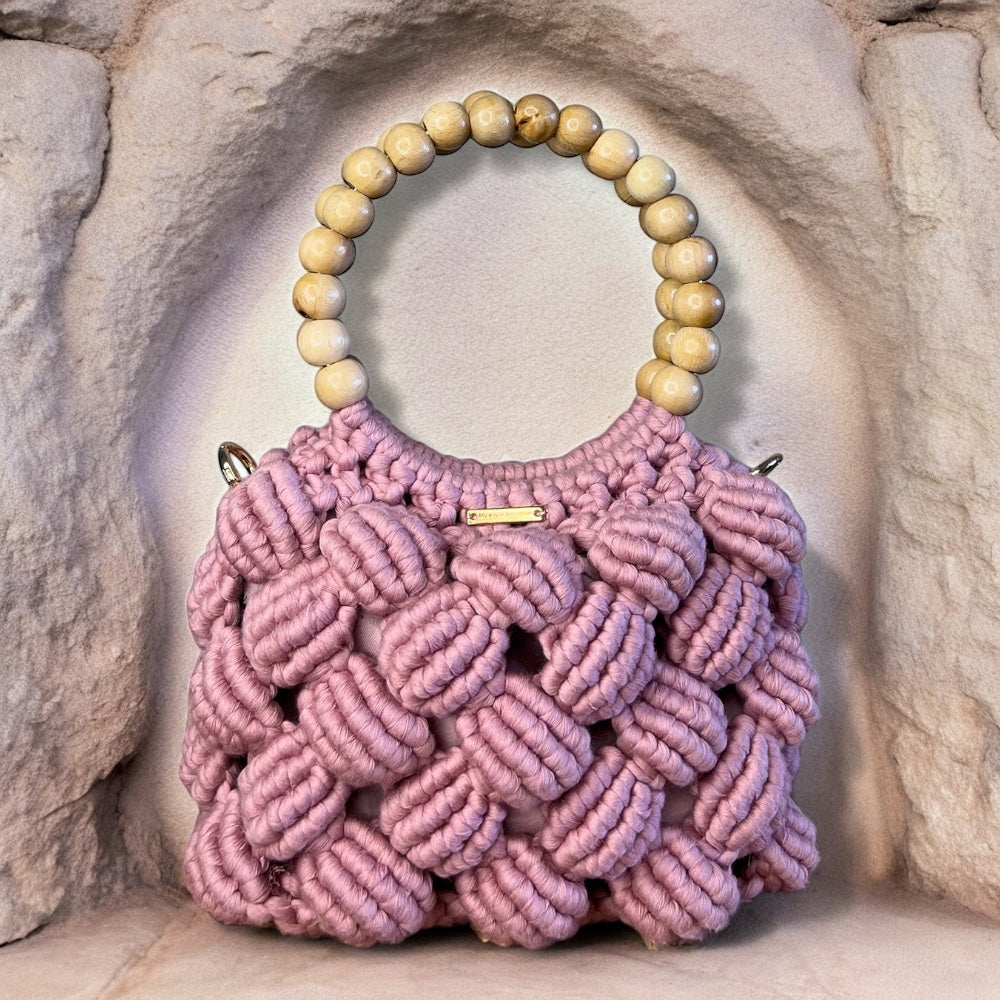 Dusty Rose Macrame Beaded Shell Model Bag