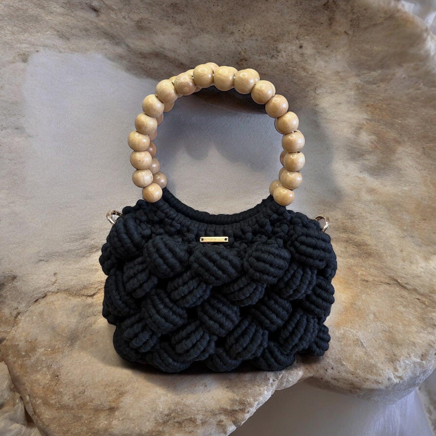 Black Macrame Beaded Shell Model Bag