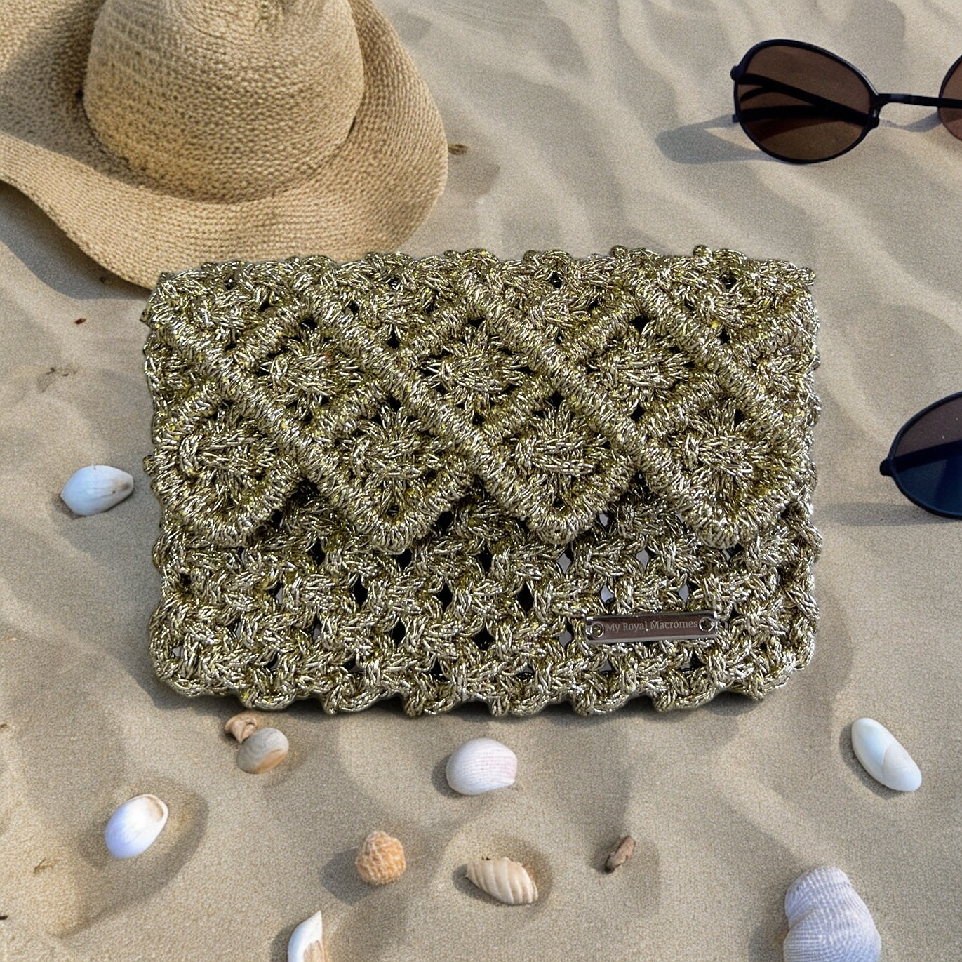 Gold Baklava Model Macrame Card Holder & Mini Bag