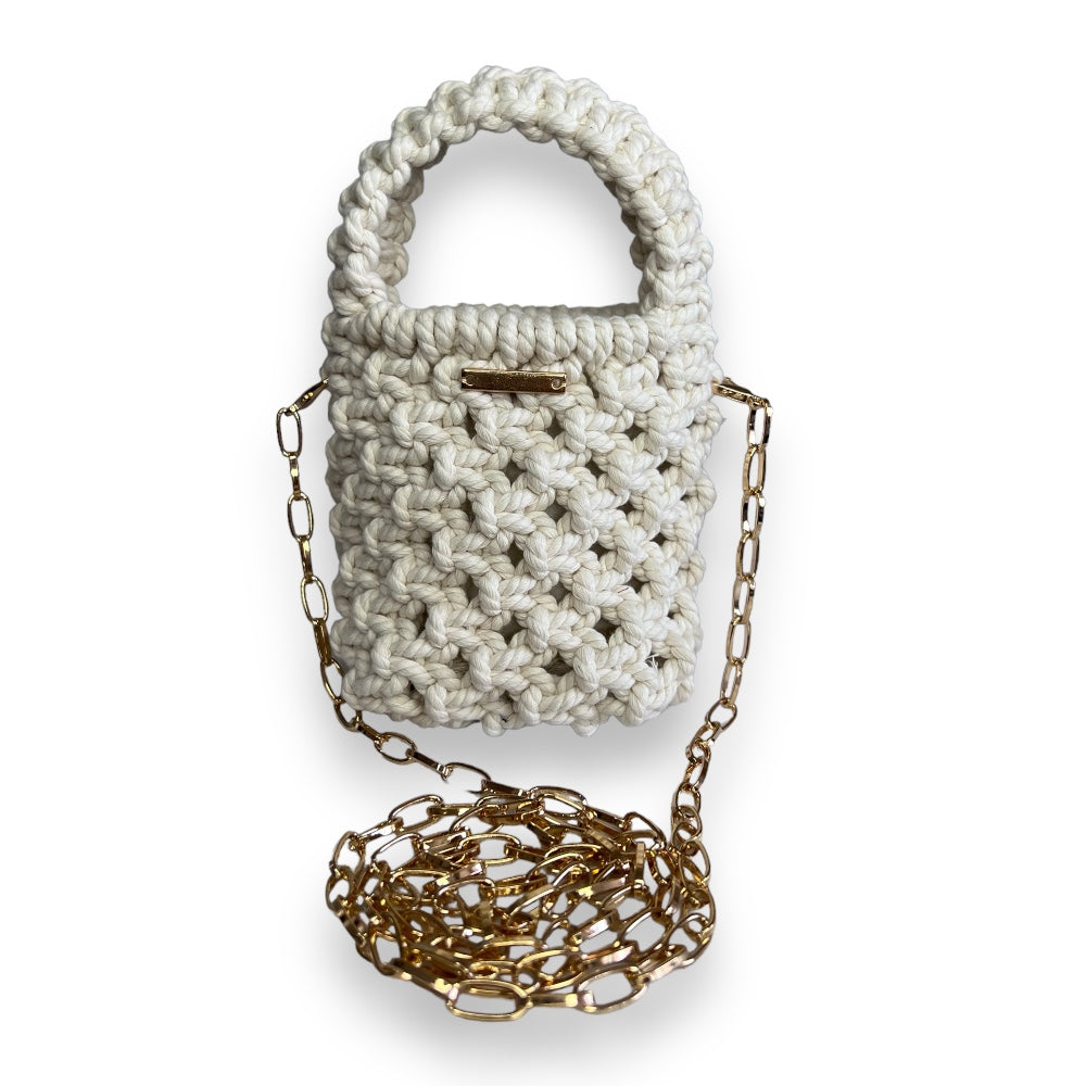 Borsa a tracolla mini in macramè color ecru Macramus