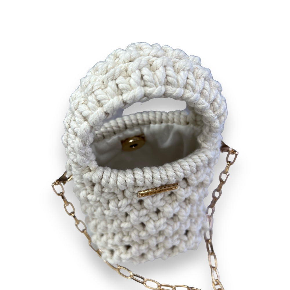 Borsa a tracolla mini in macramè color ecru Macramus