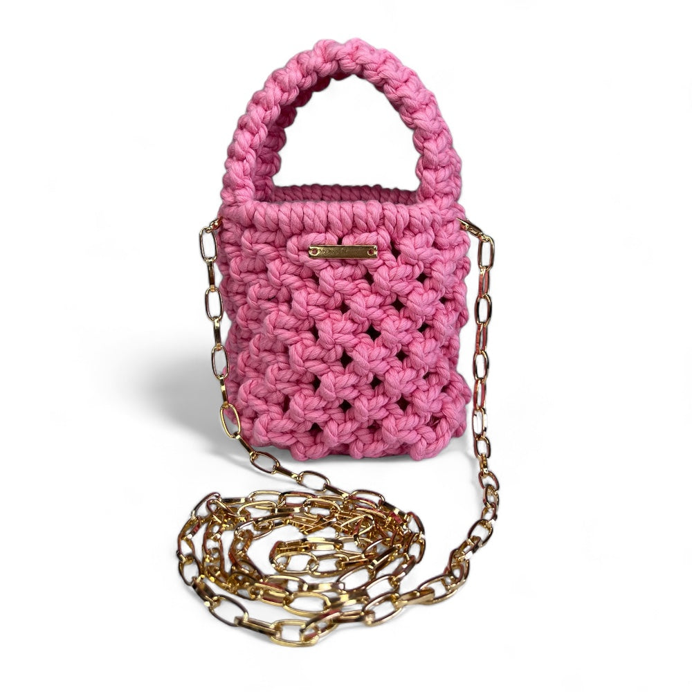 Mini sac bandoulière en macramé corail Macramus