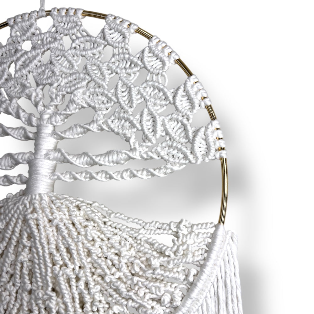 Gold & White Tree Of Life Dream Catcher Macrame Wall Hanging