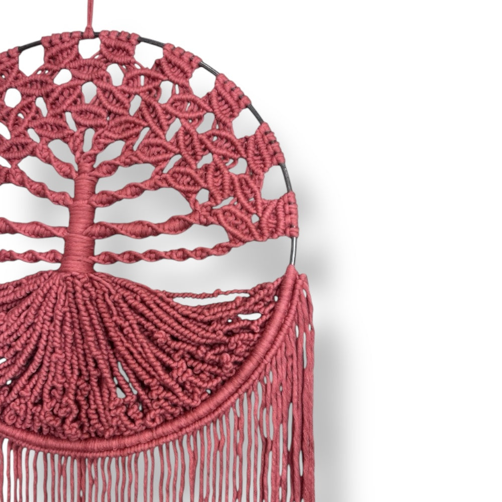Dusty Rose Tree Of Life Dream Catcher Macrame Wall Hanging