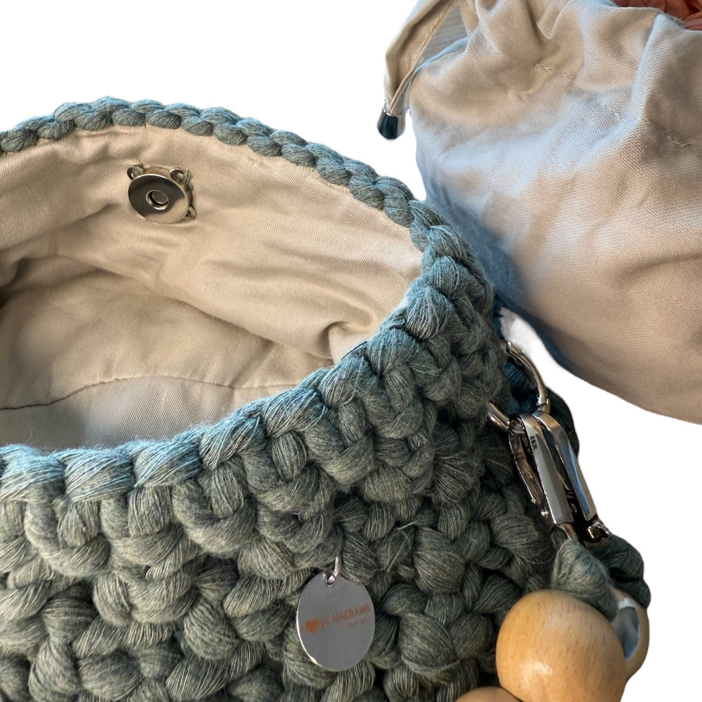 Denim Blue Macrame Beaded Bag