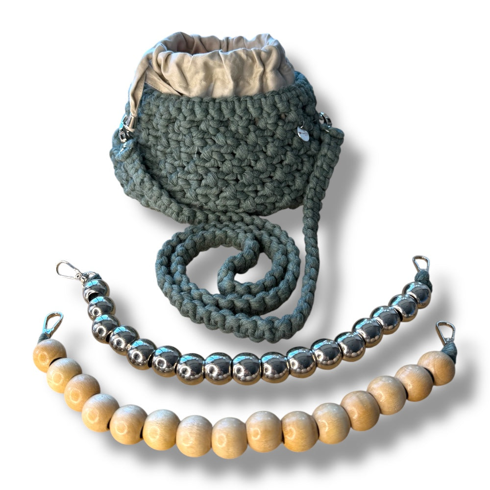 Denim Blue Macrame Beaded Bag