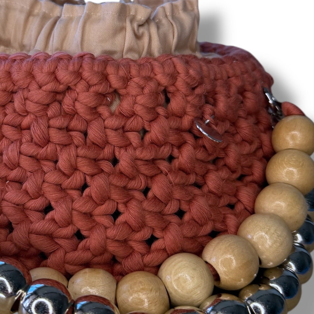 Cherry Macrame Beaded Bag