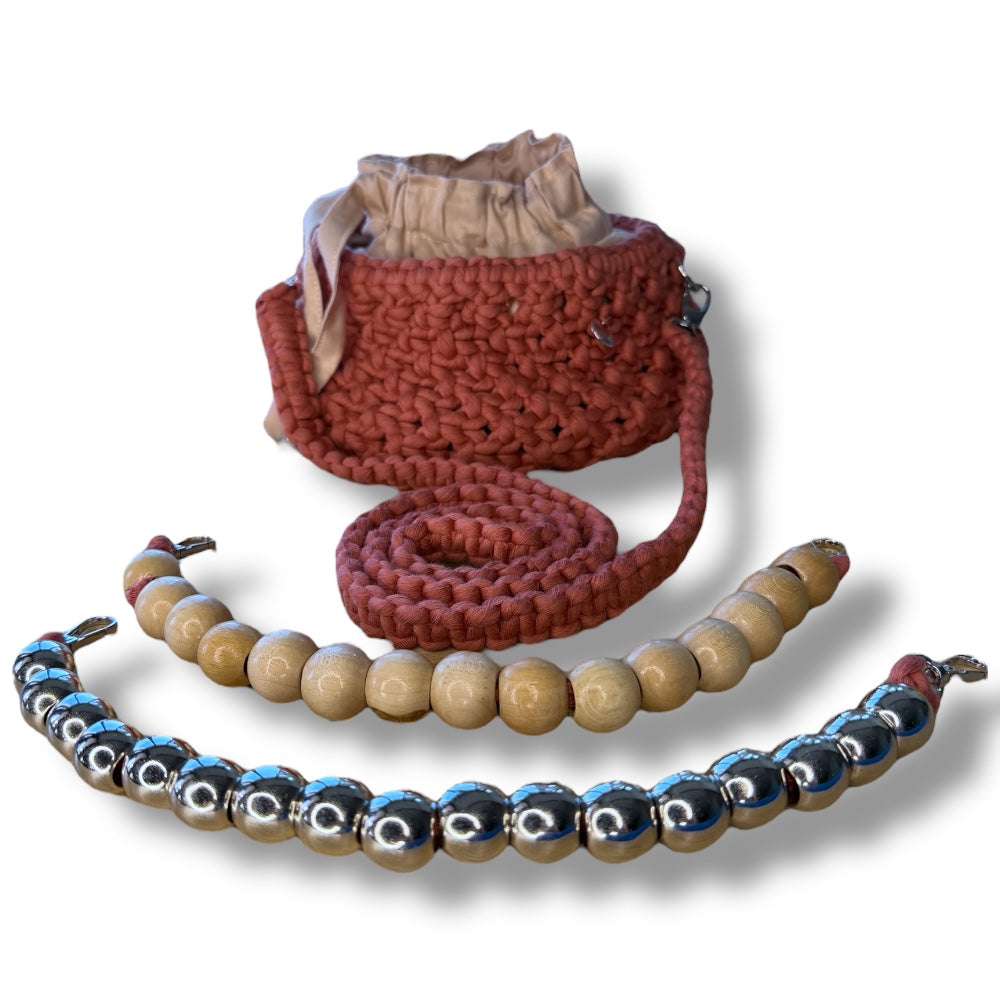 Cherry Macrame Beaded Bag