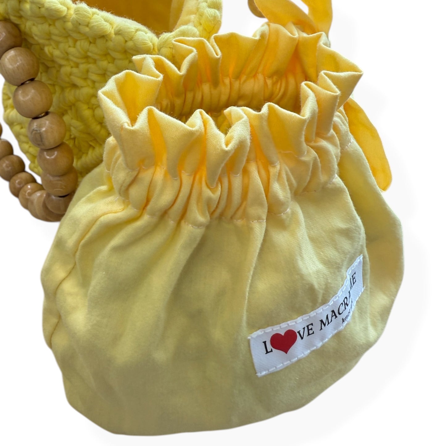 Yellow Bucket Model Macrame Beaded Handbag