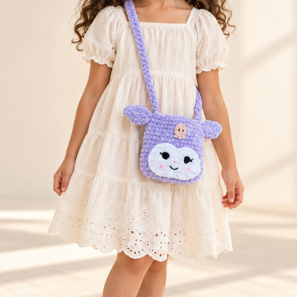 Handmade Kuromi Crochet Crossbody Bag for Kids – Lilac