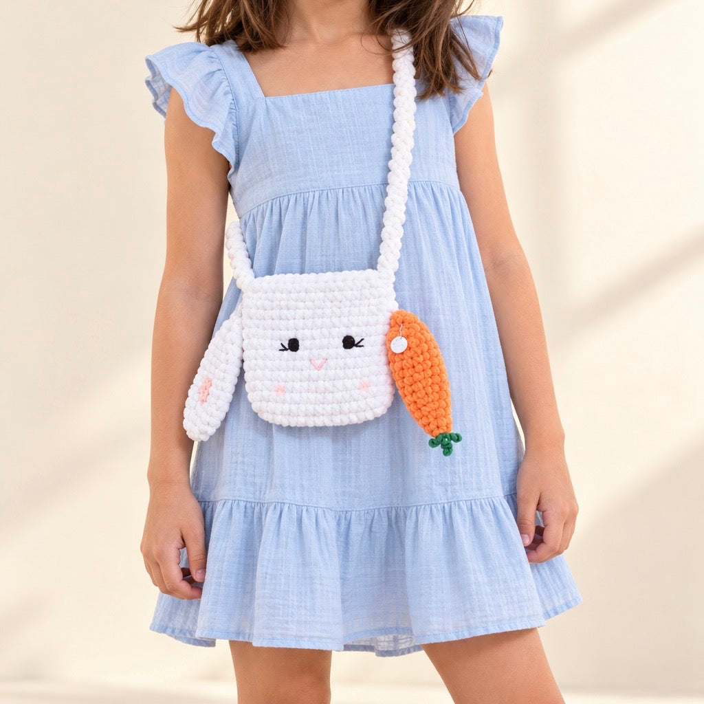 Carrot & Cuddles Bunny Crochet Crossbody Bag for Kids – White