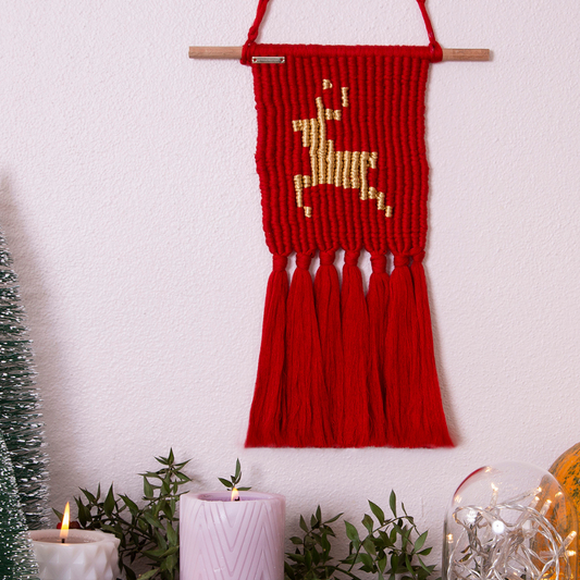 Flossie Deer Red Christmas Macrame Wall Decor