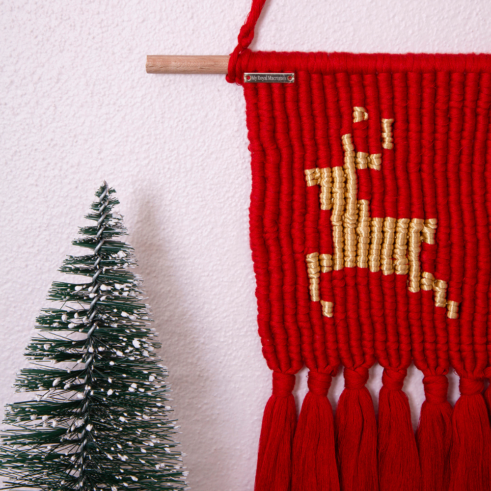 Flossie Deer Red Christmas Macrame Wall Decor