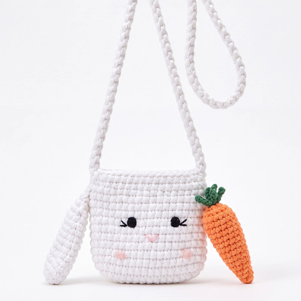 Carrot & Cuddles Bunny Crochet Crossbody Bag for Kids – White