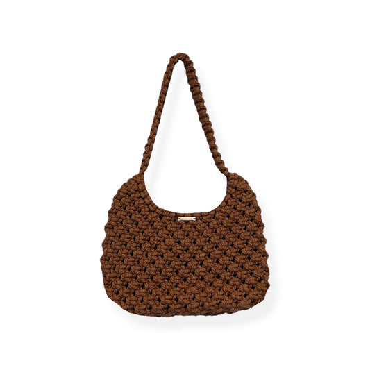 Cocoa brown macrame shoulder bag handmade textured knit handbag minimalist boho style