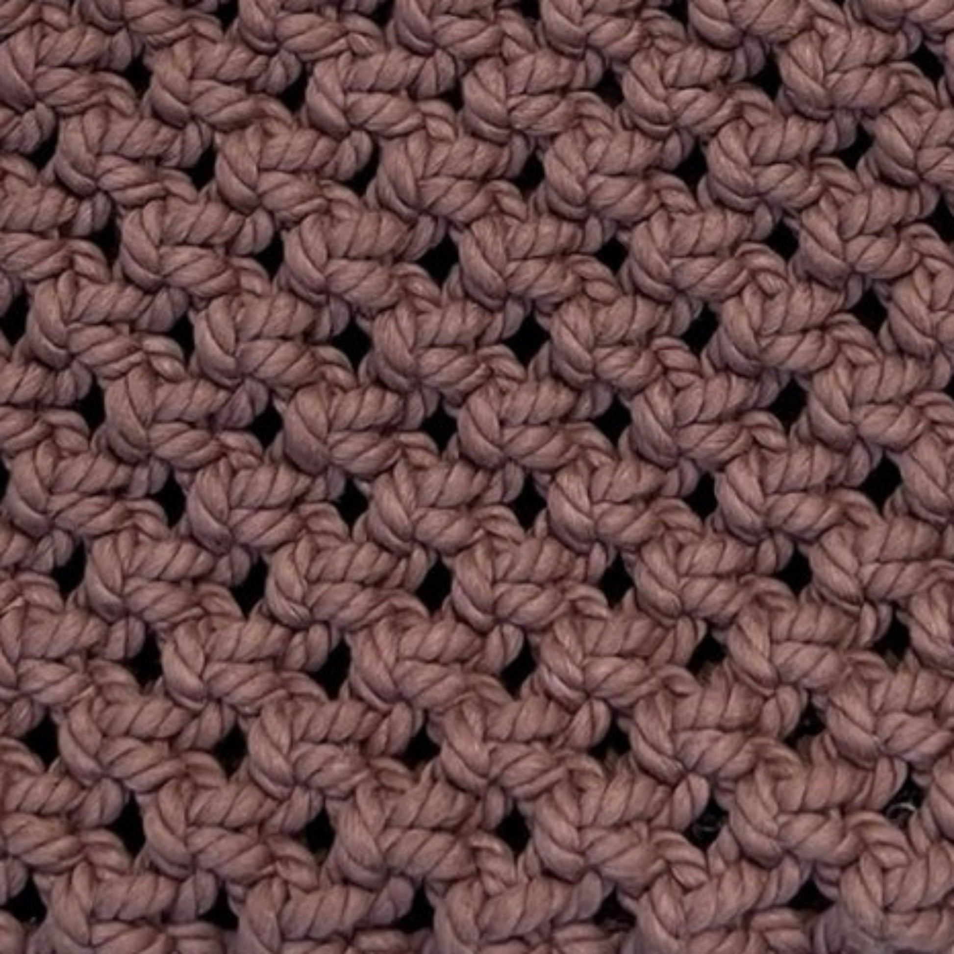 Close-up of dusty cocoa macrame bag texture highlighting handcrafted weave and premium detail