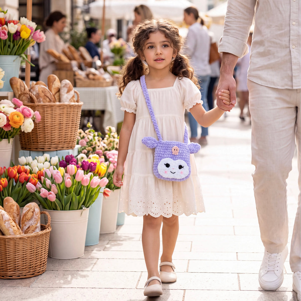 Handmade Kuromi Crochet Crossbody Bag for Kids – Lilac