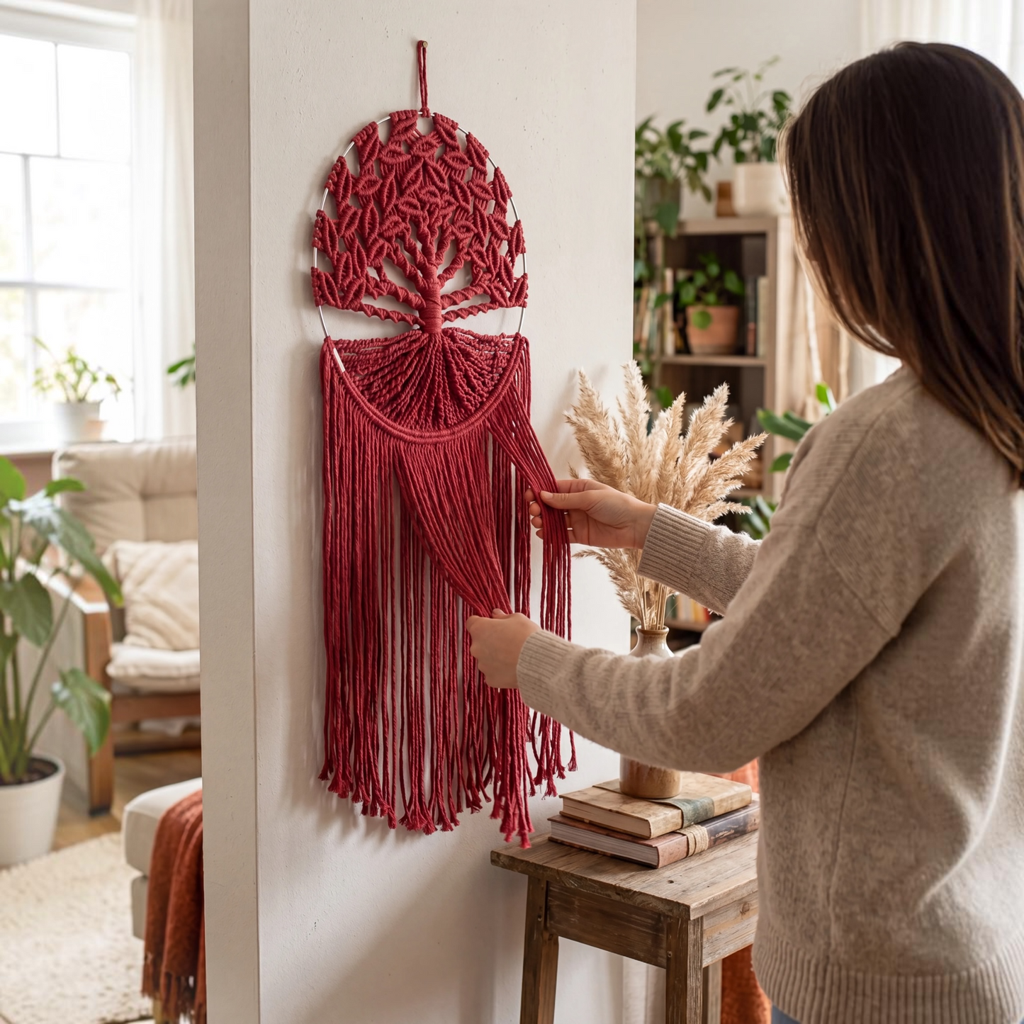 Tree of Life Macrame Wall Hanging –Oxblood Red