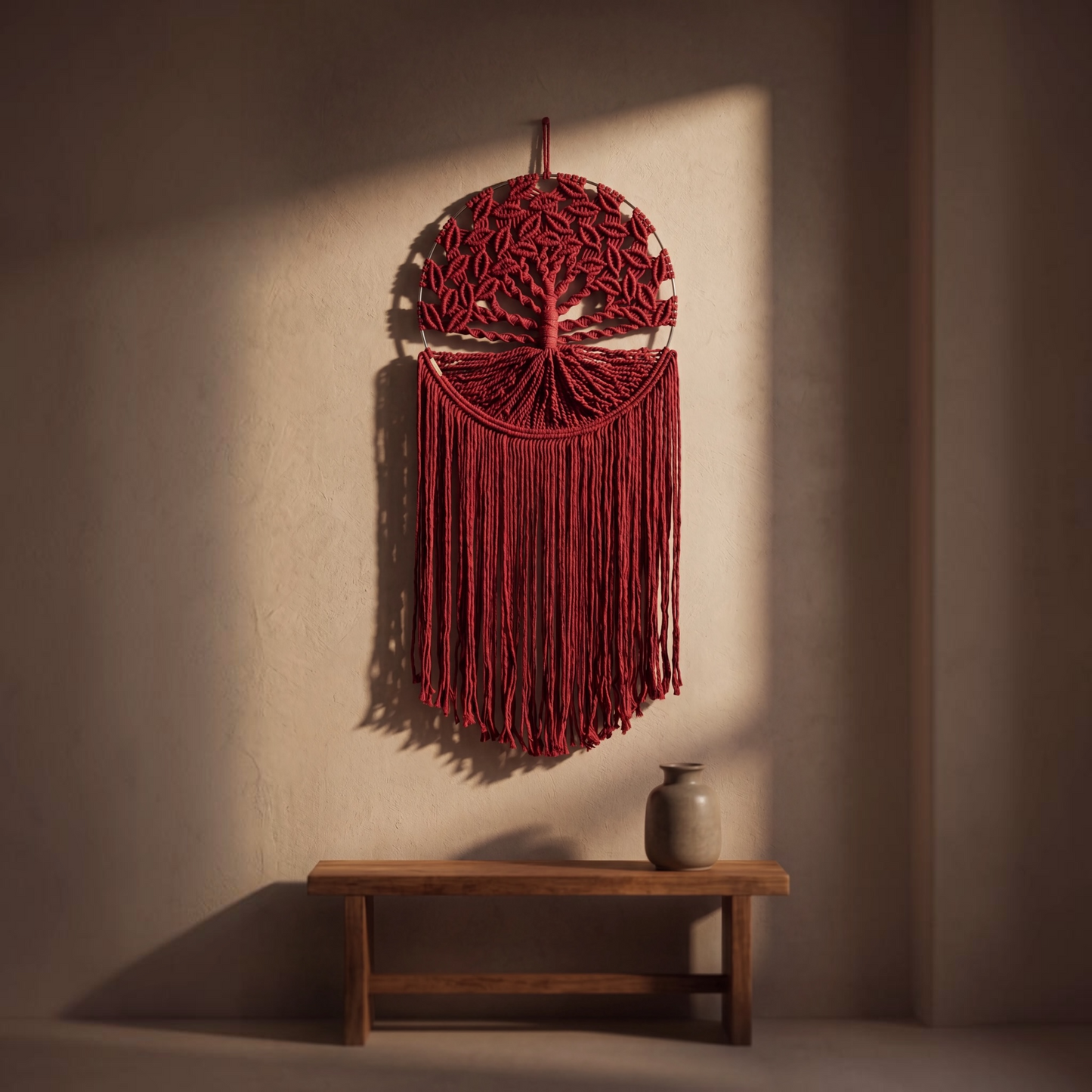 Tree of Life Macrame Wall Hanging –Oxblood Red
