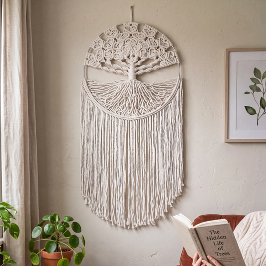 Tree of Life Heart Macrame Wall Hanging – Beige