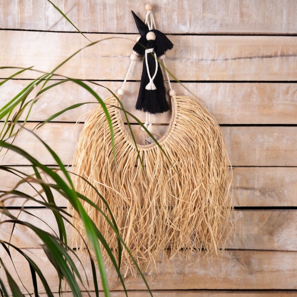 Natural Raffia Halloween Wall Decoration With Witch Figure