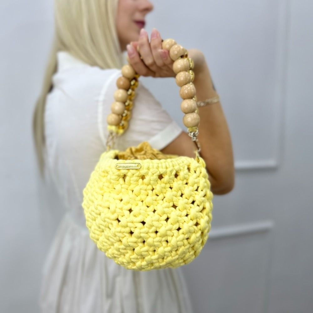 Yellow Macrame Beaded Hand & Crossbody Bag