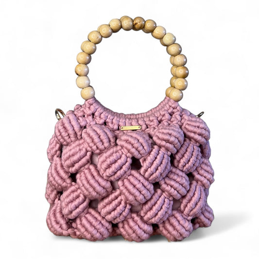 Dusty Rose Macrame Beaded Shell Model Hand & Crossbody Bag