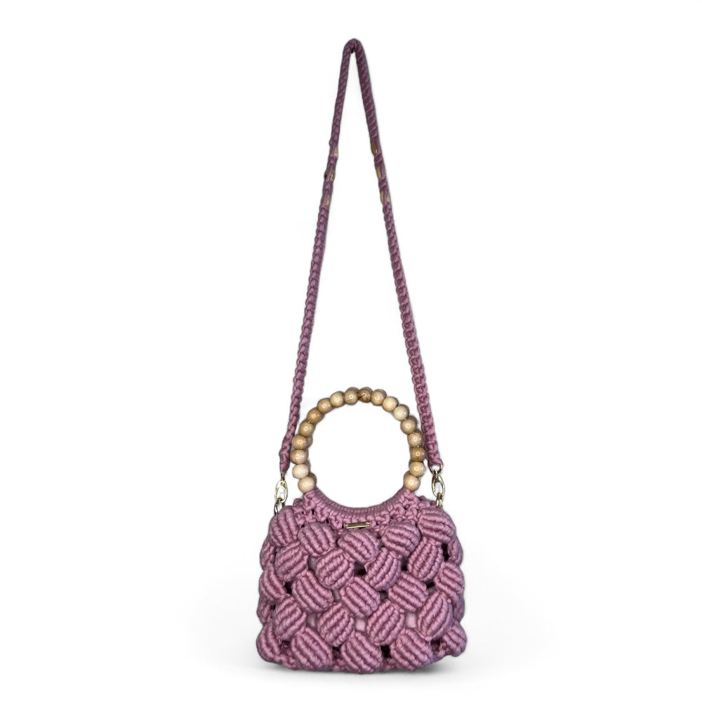 Dusty Rose Macrame Beaded Shell Model Hand & Crossbody Bag