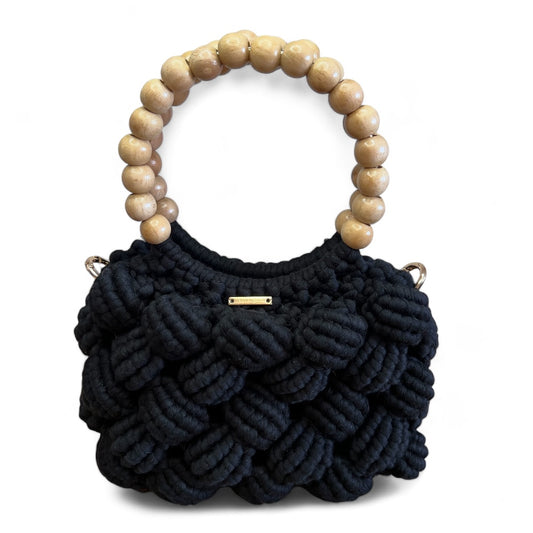 Black Macrame Beaded Shell Model Hand & Crossbody Bag