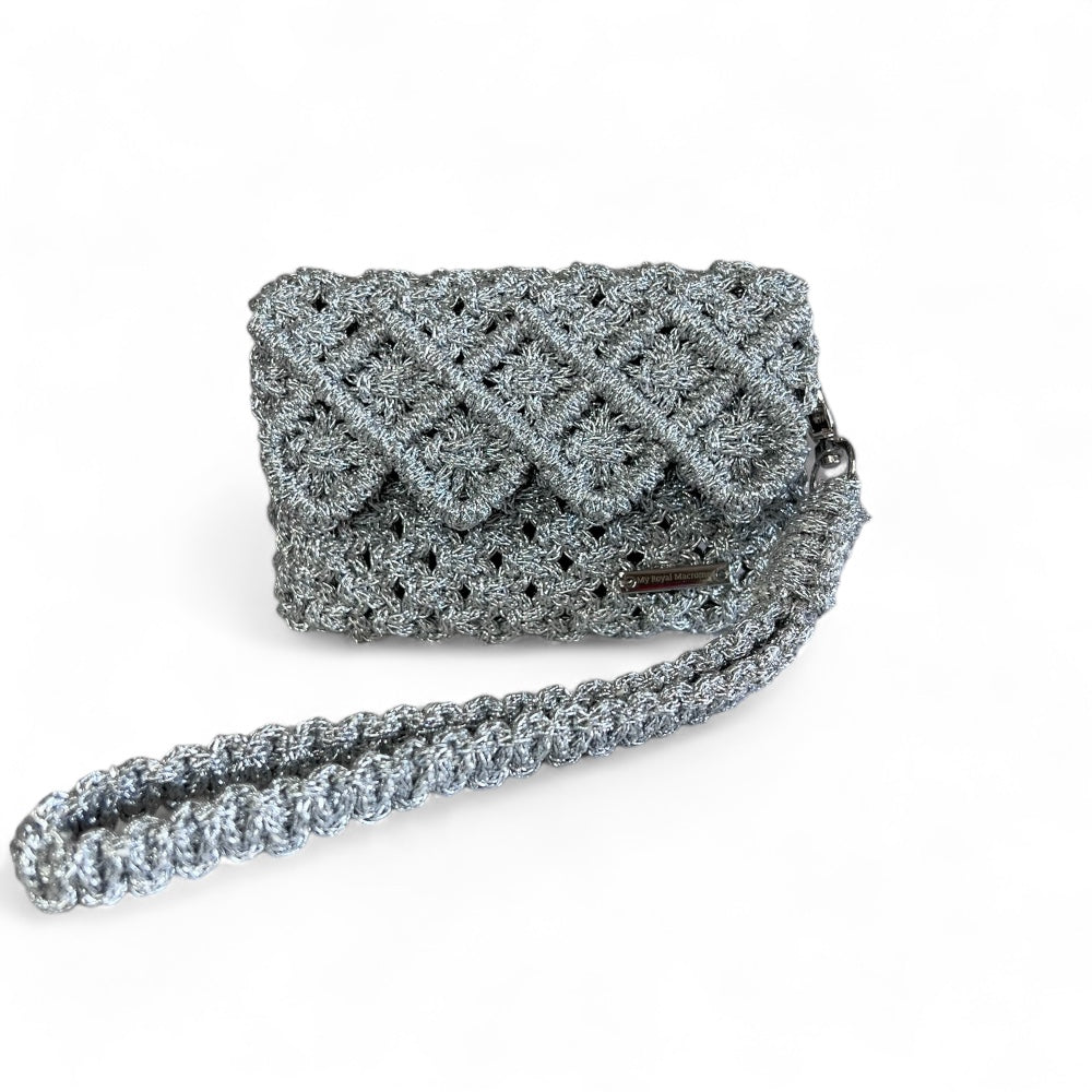 Silver Baklava Model Macrame Card Holder & Handbag