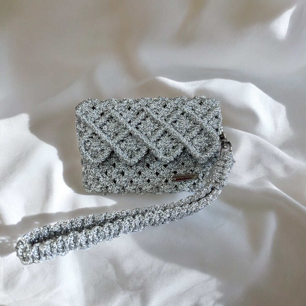 Silver Baklava Model Macrame Card Holder & Handbag