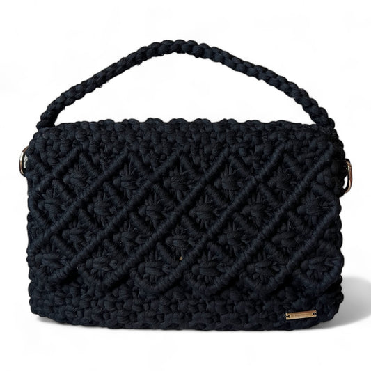 Black Baklava Model Macrame Hand & Shoulder Bag