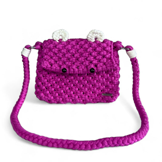 Pink Macrame Teddy Bear Children Bag