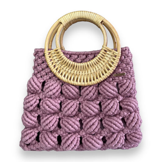 Macrame Dusty Rose Bamboo Handle Shell Model Handbag