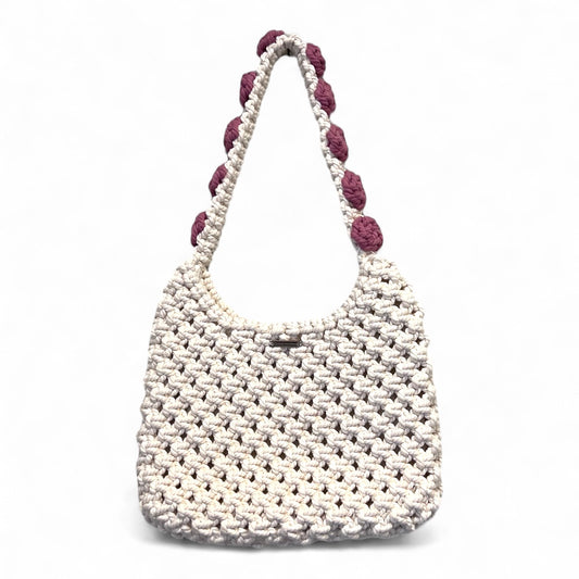 Ecru & Dusty Rose Macrame Shoulder Bag