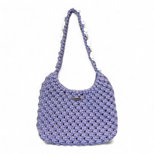 Lilac & White Floral Macrame Shoulder Bag