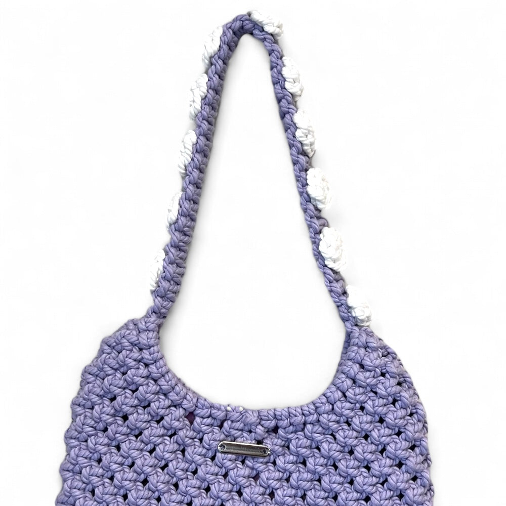 Lilac & White Floral Macrame Shoulder Bag