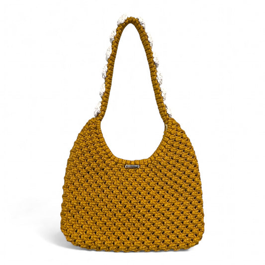 Mustard & Ecru Floral Macrame Shoulder Bag