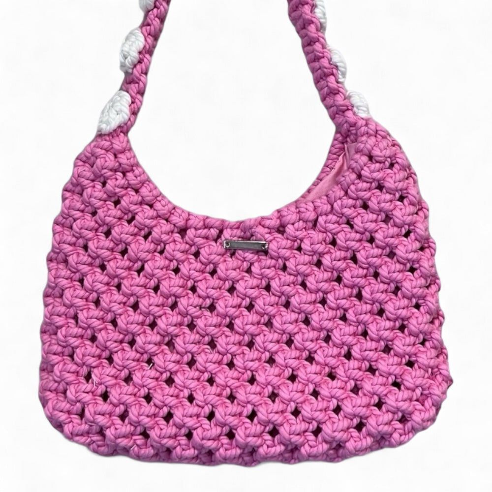 Pink & White Floral Macrame Shoulder Bag