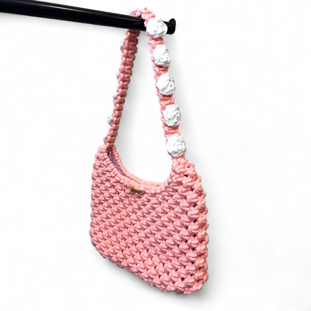 Puppies Mouth & White Floral Macrame Shoulder Bag