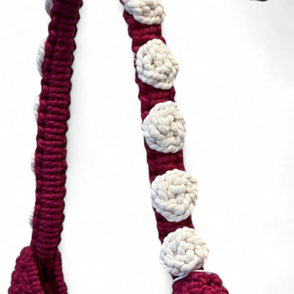 Burgundy - Ecru Floral Macrame Shoulder Bag