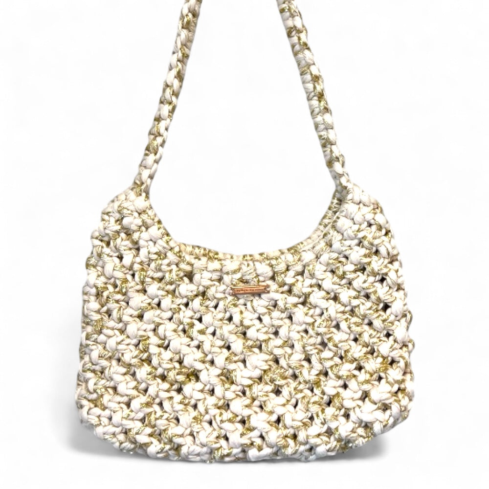 Ecru & Gold  Macrame Shoulder Bag