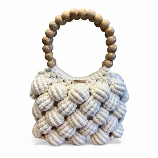 Ecru Macrame Beaded Shell Model Hand & Crossbody Bag